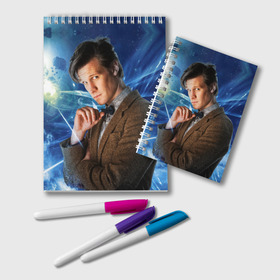 Блокнот с принтом 11th Doctor Who в городе Новоалтайск, 100% бумага | 48 листов, плотность листов — 60 г/м2, плотность картонной обложки — 250 г/м2. Листы скреплены удобной пружинной спиралью. Цвет линий — светло-серый
 | Тематика изображения на принте: doctor who | matt | smith | tardis | временной поток | доктор кто | мэтт | смит | тардис