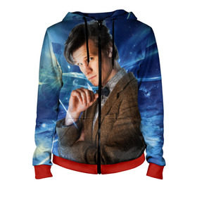 Женская толстовка 3D на молнии с принтом 11th Doctor Who в городе Новоалтайск, 100% полиэстер | длина до линии бедра, манжеты и пояс оформлены мягкой тканевой резинкой, двухслойный капюшон со шнурком для регулировки, спереди молния, по бокам два кармана | doctor who | matt | smith | tardis | временной поток | доктор кто | мэтт | смит | тардис