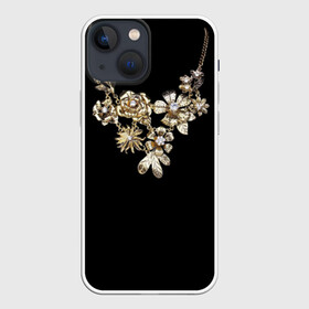 Чехол для iPhone 13 mini с принтом Золотое ожерелье в городе Новоалтайск,  |  | бриллианты | драгоценность | золото | золотые | лепестки | ожерелье | роза | цветы | цепь