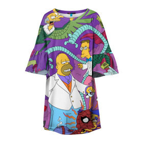 Детское платье 3D с принтом Новые симпсоны в городе Новоалтайск, 100% полиэстер | прямой силуэт, чуть расширенный к низу. Круглая горловина, на рукавах — воланы | гомер