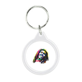 Брелок круглый с принтом Bob Marley в городе Новоалтайск, пластик и полированная сталь | круглая форма, металлическое крепление в виде кольца | 2016 | арт | дизайн | зд | объем | поп | портреты
