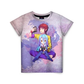 Детская футболка 3D с принтом No Game No Life в городе Новоалтайск, 100% гипоаллергенный полиэфир | прямой крой, круглый вырез горловины, длина до линии бедер, чуть спущенное плечо, ткань немного тянется | neet | no game | no game no life | no life | аниме | без игры нет жизни | игра на выживание | нет жизни | нет игры | нет игры нет жизни | соре | хики | хикикомори | хикки | хиккикомори | широ