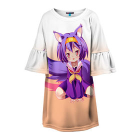 Детское платье 3D с принтом No Game No Life в городе Новоалтайск, 100% полиэстер | прямой силуэт, чуть расширенный к низу. Круглая горловина, на рукавах — воланы | neet | no game | no game no life | no life | аниме | без игры нет жизни | игра на выживание | нет жизни | нет игры | нет игры нет жизни | соре | хики | хикикомори | хикки | хиккикомори | широ