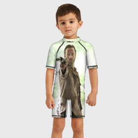 Детский купальный костюм 3D с принтом Рик Граймс в городе Новоалтайск, Полиэстер 85%, Спандекс 15% | застежка на молнии на спине | зомби