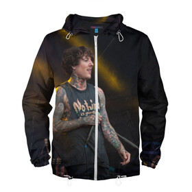 Мужская ветровка 3D с принтом Oli Sykes в городе Новоалтайск, 100% полиэстер | подол и капюшон оформлены резинкой с фиксаторами, два кармана без застежек по бокам, один потайной карман на груди | bring me the horizon | oliver sykes | sempiternal | that’s the spirit | throne | оливер сайкс