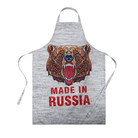 Фартук 3D с принтом made in Russia в городе Новоалтайск, 100% полиэстер | общий размер — 65 х 85 см, ширина нагрудника — 26 см, горловина — 53 см, длина завязок — 54 см, общий обхват в поясе — 173 см. Принт на завязках и на горловине наносится с двух сторон, на основной части фартука — только с внешней стороны | bear | made | made in russia | russia | злой | медведь | пасть | русский | я | я русский