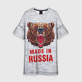 Детское платье 3D с принтом made in Russia в городе Новоалтайск, 100% полиэстер | прямой силуэт, чуть расширенный к низу. Круглая горловина, на рукавах — воланы | bear | made | made in russia | russia | злой | медведь | пасть | русский | я | я русский