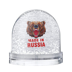 Снежный шар с принтом made in Russia в городе Новоалтайск, Пластик | Изображение внутри шара печатается на глянцевой фотобумаге с двух сторон | bear | made | made in russia | russia | злой | медведь | пасть | русский | я | я русский