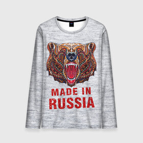 Мужской лонгслив 3D с принтом made in Russia в городе Новоалтайск, 100% полиэстер | длинные рукава, круглый вырез горловины, полуприлегающий силуэт | Тематика изображения на принте: bear | made | made in russia | russia | злой | медведь | пасть | русский | я | я русский