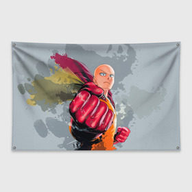 Флаг-баннер с принтом One-punch man в городе Новоалтайск, 100% полиэстер | размер 67 х 109 см, плотность ткани — 95 г/м2; по краям флага есть четыре люверса для крепления | anime | one punch man one punch man | аниме | анимешка | ван пач ман | ван пач мен | ванпанчман | ванпанчмен | ванпачман | ванпачмен | генос | манга | саитама | сайтама