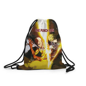 Рюкзак-мешок 3D с принтом One punch man в городе Новоалтайск, 100% полиэстер | плотность ткани — 200 г/м2, размер — 35 х 45 см; лямки — толстые шнурки, застежка на шнуровке, без карманов и подкладки | Тематика изображения на принте: anime | ван пач ман | ван пач мен | ванпанчман | ванпанчмен | ванпачман | ванпачмен | генос | сайтама