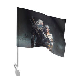 Флаг для автомобиля с принтом Geralt and Ciri в городе Новоалтайск, 100% полиэстер | Размер: 30*21 см | ciri | gerald | roach | wild hunt | witcher | ведьмак | ведьмы | геральд | дикая охота | йен | йеннифер | плотва | цири