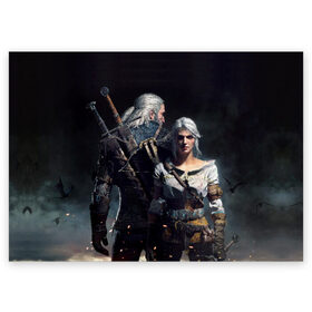Поздравительная открытка с принтом Geralt and Ciri в городе Новоалтайск, 100% бумага | плотность бумаги 280 г/м2, матовая, на обратной стороне линовка и место для марки
 | ciri | gerald | roach | wild hunt | witcher | ведьмак | ведьмы | геральд | дикая охота | йен | йеннифер | плотва | цири