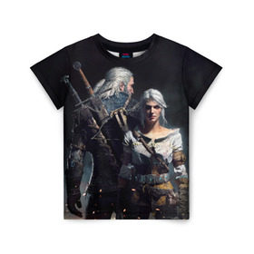 Детская футболка 3D с принтом Geralt and Ciri в городе Новоалтайск, 100% гипоаллергенный полиэфир | прямой крой, круглый вырез горловины, длина до линии бедер, чуть спущенное плечо, ткань немного тянется | Тематика изображения на принте: ciri | gerald | roach | wild hunt | witcher | ведьмак | ведьмы | геральд | дикая охота | йен | йеннифер | плотва | цири
