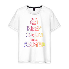 Мужская футболка хлопок с принтом KeepCalm im a Gamer | Градиент в городе Новоалтайск, 100% хлопок | прямой крой, круглый вырез горловины, длина до линии бедер, слегка спущенное плечо. | csgo | dota2 | game | keepcalm | keepcalm im a gamergamer