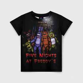Детская футболка 3D с принтом Five Nights At Freddy`s в городе Новоалтайск, 100% гипоаллергенный полиэфир | прямой крой, круглый вырез горловины, длина до линии бедер, чуть спущенное плечо, ткань немного тянется | Тематика изображения на принте: five nights at freddys | five nights at freddys по мотивам игрыfreddy | игры | мишка | фнаф | фредди