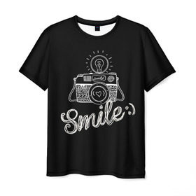 Мужская футболка 3D с принтом Smile в городе Новоалтайск, 100% полиэфир | прямой крой, круглый вырез горловины, длина до линии бедер | Тематика изображения на принте: camera | smile | вспышка | зеркалка | камера | фотик | фото | фотоаппарат | фотографировать