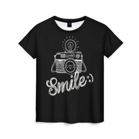 Женская футболка 3D с принтом Smile в городе Новоалтайск, 100% полиэфир ( синтетическое хлопкоподобное полотно) | прямой крой, круглый вырез горловины, длина до линии бедер | camera | smile | вспышка | зеркалка | камера | фотик | фото | фотоаппарат | фотографировать