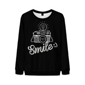 Мужской свитшот 3D с принтом Smile в городе Новоалтайск, 100% полиэстер с мягким внутренним слоем | круглый вырез горловины, мягкая резинка на манжетах и поясе, свободная посадка по фигуре | Тематика изображения на принте: camera | smile | вспышка | зеркалка | камера | фотик | фото | фотоаппарат | фотографировать