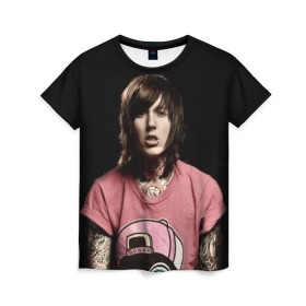 Женская футболка 3D с принтом Oliver Sykes в городе Новоалтайск, 100% полиэфир ( синтетическое хлопкоподобное полотно) | прямой крой, круглый вырез горловины, длина до линии бедер | bring me the horizon | oliver sykes | sempiternal | that’s the spirit | throne | оливер сайкс