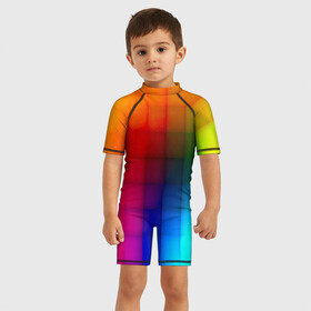 Детский купальный костюм 3D с принтом Кубики в городе Новоалтайск, Полиэстер 85%, Спандекс 15% | застежка на молнии на спине | градиент | разноцветный | цвета | яркий