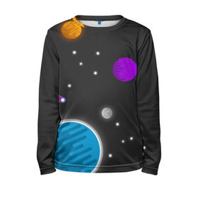 Детский лонгслив 3D с принтом Космос в городе Новоалтайск, 100% полиэстер | длинные рукава, круглый вырез горловины, полуприлегающий силуэт
 | галактика | звезды | земля | метеорит | солнце
