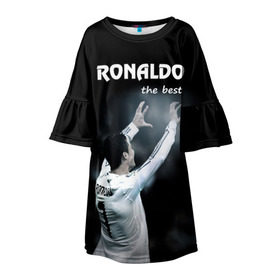Детское платье 3D с принтом RONALDO the best в городе Новоалтайск, 100% полиэстер | прямой силуэт, чуть расширенный к низу. Круглая горловина, на рукавах — воланы | Тематика изображения на принте: real madrid | ronaldo | реал | роналдо | футбол