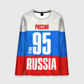 Мужской лонгслив 3D с принтом Russia (from 95) в городе Новоалтайск, 100% полиэстер | длинные рукава, круглый вырез горловины, полуприлегающий силуэт | 20 | 95 | im from | russia | регионы | родина | россия | триколор | флаг россии | чеченская республика