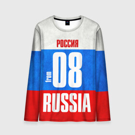 Мужской лонгслив 3D с принтом Russia (from 08) в городе Новоалтайск, 100% полиэстер | длинные рукава, круглый вырез горловины, полуприлегающий силуэт | Тематика изображения на принте: 08 | im from | russia | регионы | республика калмыкия | родина | россия | триколор | флаг россии