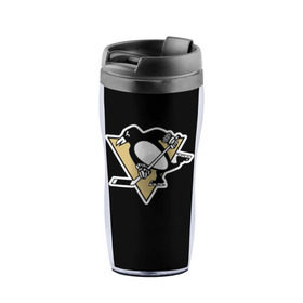Термокружка-непроливайка с принтом Pittsburgh Penguins Malkin в городе Новоалтайск, внутренняя часть — пищевой пластик, наружная часть — прозрачный пластик, между ними — полиграфическая вставка с рисунком | объем — 350 мл, герметичная крышка | malkin | pittsburgh penguins | малкин