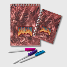 Блокнот с принтом Doom (Classic) в городе Новоалтайск, 100% бумага | 48 листов, плотность листов — 60 г/м2, плотность картонной обложки — 250 г/м2. Листы скреплены удобной пружинной спиралью. Цвет линий — светло-серый
 | 90 | олдскул | скелет | череп