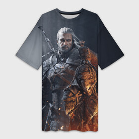 Платье-футболка 3D с принтом Геральт из Ривии в городе Новоалтайск,  |  | gerald | wild hunt | witcher | ведьмак | геральд | дикая охота