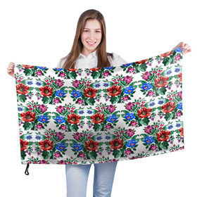 Флаг 3D с принтом Flowers on white в городе Новоалтайск, 100% полиэстер | плотность ткани — 95 г/м2, размер — 67 х 109 см. Принт наносится с одной стороны | цветы
