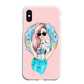 Чехол для iPhone XS Max матовый с принтом Моя любовь - пончики в городе Новоалтайск, Силикон | Область печати: задняя сторона чехла, без боковых панелей | пончик