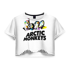 Женская футболка 3D укороченная с принтом Arctic Monkeys 2 в городе Новоалтайск, 100% полиэстер | круглая горловина, длина футболки до линии талии, рукава с отворотами | am | arctic | arctic monkeys | monkeys | rock | алекс тёрнер | амы | арктические мартышки | джейми кук | мартышки | мэтт хелдерс. ам | ник омэлли | ник о’мэлли | рок