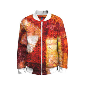 Детский бомбер 3D с принтом Кола 2 в городе Новоалтайск, 100% полиэстер | застегивается на молнию, по бокам два кармана без застежек, мягкие манжеты, по низу бомбера и на воротнике — эластичная резинка | Тематика изображения на принте: cocacola | cola | pepsi | кола | лёд | напиток | пепси | пузыри