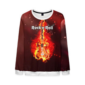 Мужской свитшот 3D с принтом Rock`n`Roll в городе Новоалтайск, 100% полиэстер с мягким внутренним слоем | круглый вырез горловины, мягкая резинка на манжетах и поясе, свободная посадка по фигуре | rocknroll | гитара | музыка | рок