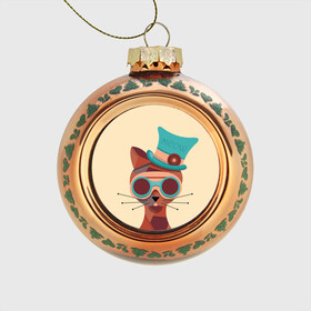 Стеклянный ёлочный шар с принтом Steampunk Cat в городе Новоалтайск, Стекло | Диаметр: 80 мм | кот | коты | кошки | стимпанк