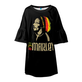 Детское платье 3D с принтом Bob Marley в городе Новоалтайск, 100% полиэстер | прямой силуэт, чуть расширенный к низу. Круглая горловина, на рукавах — воланы | bob marley | боб марли | музыка | регги | ямайка