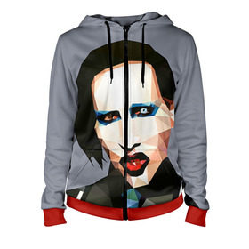 Женская толстовка 3D на молнии с принтом Mаrilyn Manson в городе Новоалтайск, 100% полиэстер | длина до линии бедра, манжеты и пояс оформлены мягкой тканевой резинкой, двухслойный капюшон со шнурком для регулировки, спереди молния, по бокам два кармана | mаrilyn manson