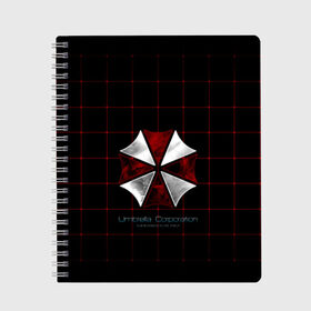 Тетрадь с принтом Umbrella Corporation - 2 в городе Новоалтайск, 100% бумага | 48 листов, плотность листов — 60 г/м2, плотность картонной обложки — 250 г/м2. Листы скреплены сбоку удобной пружинной спиралью. Уголки страниц и обложки скругленные. Цвет линий — светло-серый
 | Тематика изображения на принте: resident evil | зомби