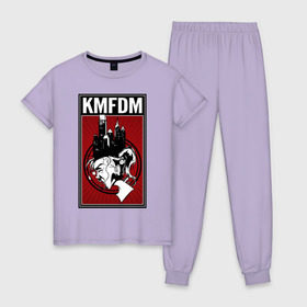 Женская пижама хлопок с принтом KMFDM 2013 в городе Новоалтайск, 100% хлопок | брюки и футболка прямого кроя, без карманов, на брюках мягкая резинка на поясе и по низу штанин | Тематика изображения на принте: industrial | город | крик