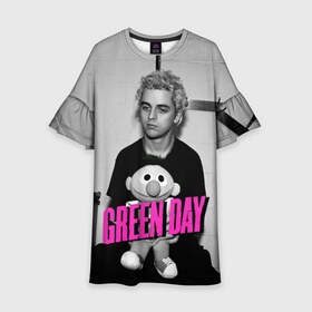 Детское платье 3D с принтом Green Day в городе Новоалтайск, 100% полиэстер | прямой силуэт, чуть расширенный к низу. Круглая горловина, на рукавах — воланы | green day | грин дей | зеленый день