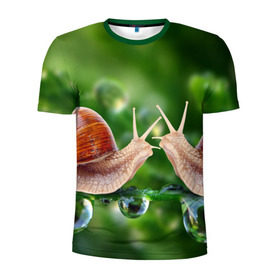 Мужская футболка 3D спортивная с принтом Улитки в городе Новоалтайск, 100% полиэстер с улучшенными характеристиками | приталенный силуэт, круглая горловина, широкие плечи, сужается к линии бедра | Тематика изображения на принте: зеленая | любовь | природа | улитка