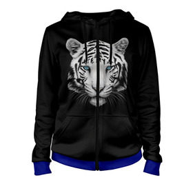 Женская толстовка 3D на молнии с принтом Тигр в городе Новоалтайск, 100% полиэстер | длина до линии бедра, манжеты и пояс оформлены мягкой тканевой резинкой, двухслойный капюшон со шнурком для регулировки, спереди молния, по бокам два кармана | голова животного | кошка | тигр