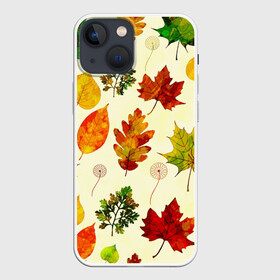 Чехол для iPhone 13 mini с принтом Осень в городе Новоалтайск,  |  | листва | листья | осень | оформление | пёстрые листочки | слой | текстура | трайбл | узор | фон