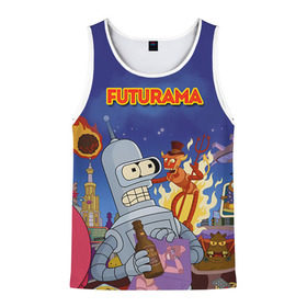 Мужская майка 3D с принтом Futurama в городе Новоалтайск, 100% полиэстер | круглая горловина, приталенный силуэт, длина до линии бедра. Пройма и горловина окантованы тонкой бейкой | bender | fry | futurama | mult | бендер | бэндер | лила | мульт | мультсериал | мульфильмы | фрай | футутрама