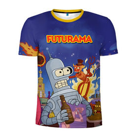 Мужская футболка 3D спортивная с принтом Futurama в городе Новоалтайск, 100% полиэстер с улучшенными характеристиками | приталенный силуэт, круглая горловина, широкие плечи, сужается к линии бедра | bender | fry | futurama | mult | бендер | бэндер | лила | мульт | мультсериал | мульфильмы | фрай | футутрама