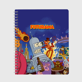 Тетрадь с принтом Futurama в городе Новоалтайск, 100% бумага | 48 листов, плотность листов — 60 г/м2, плотность картонной обложки — 250 г/м2. Листы скреплены сбоку удобной пружинной спиралью. Уголки страниц и обложки скругленные. Цвет линий — светло-серый
 | bender | fry | futurama | mult | бендер | бэндер | лила | мульт | мультсериал | мульфильмы | фрай | футутрама