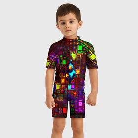 Детский купальный костюм 3D с принтом Абстрактный космос в городе Новоалтайск, Полиэстер 85%, Спандекс 15% | застежка на молнии на спине | блики | ночь | стекло